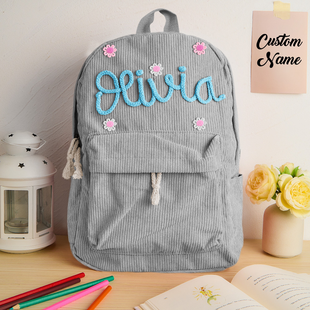 Handmade Corduroy Backpack: Personalized Embroidered School Bags for Kids and Toddlers
