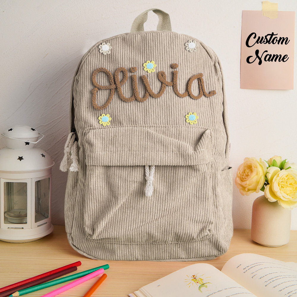 Handmade Corduroy Backpack: Personalized Embroidered School Bags for Kids and Toddlers
