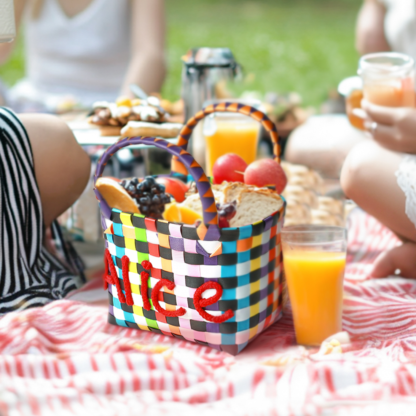 Custom Name Handbag Plastic Woven Basket Summer Fresh Color Matching Gift Basket Vegetable Basket Seaside Beach Bag