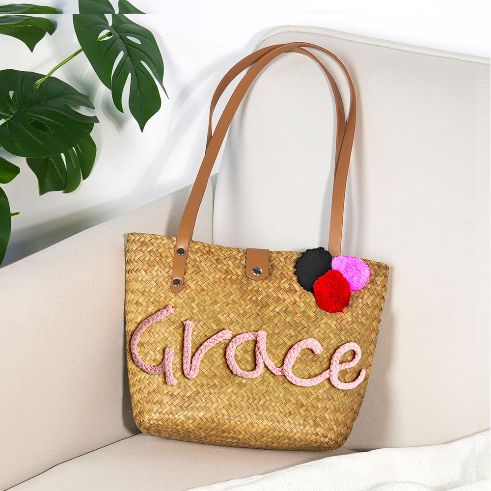 personalized straw moroccan basket,bridal shower bags,customized straw bags,custom beach bag,straw tote,embroidered bags