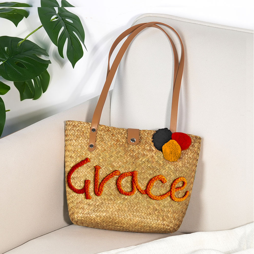 personalized straw moroccan basket,bridal shower bags,customized straw bags,custom beach bag,straw tote,embroidered bags