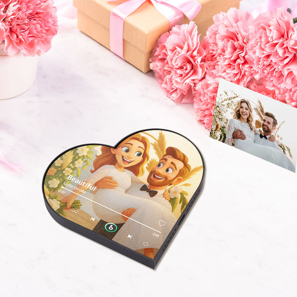 Custom Heart-Shaped Music Fridge Magnet Personalized Photo Various Cartoon Style Song Fridge Magnet That Can Play Songs Wedding Gifts Anniversary Gifts for Couple