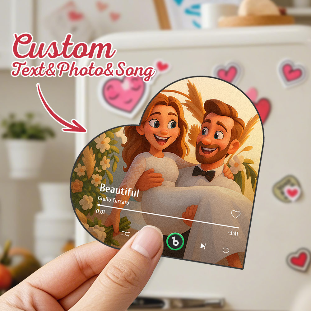 Custom Heart-Shaped Music Fridge Magnet Personalized Photo Various Cartoon Style Song Fridge Magnet That Can Play Songs Wedding Gifts Anniversary Gifts for Couple