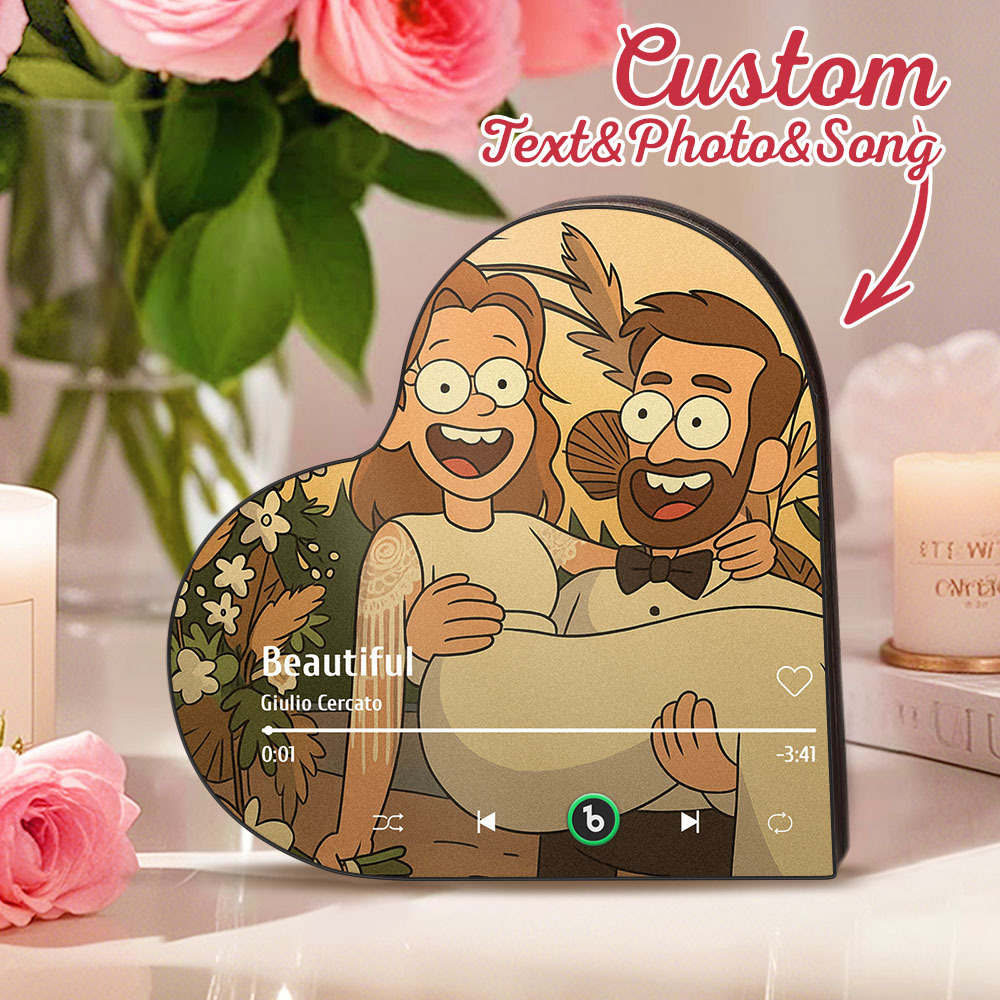 Custom Heart-Shaped Music Fridge Magnet Personalized Photo Various Cartoon Style Song Fridge Magnet That Can Play Songs Wedding Gifts Anniversary Gifts for Couple