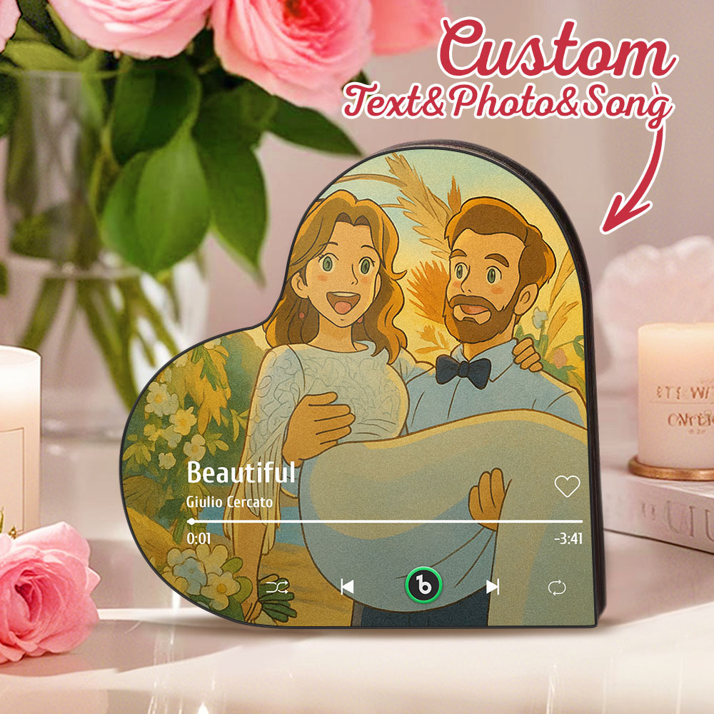 Custom Heart-Shaped Music Fridge Magnet Personalized Photo Various Cartoon Style Song Fridge Magnet That Can Play Songs Wedding Gifts Anniversary Gifts for Couple