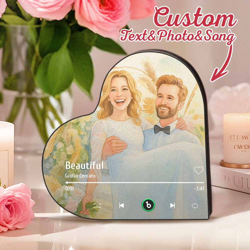 Custom Heart-Shaped Music Fridge Magnet Personalized Photo Various Cartoon Style Song Fridge Magnet That Can Play Songs Wedding Gifts Anniversary Gifts for Couple