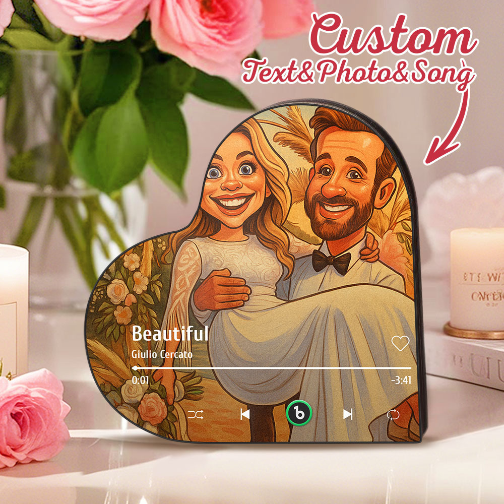 Custom Heart-Shaped Music Fridge Magnet Personalized Photo Various Cartoon Style Song Fridge Magnet That Can Play Songs Wedding Gifts Anniversary Gifts for Couple
