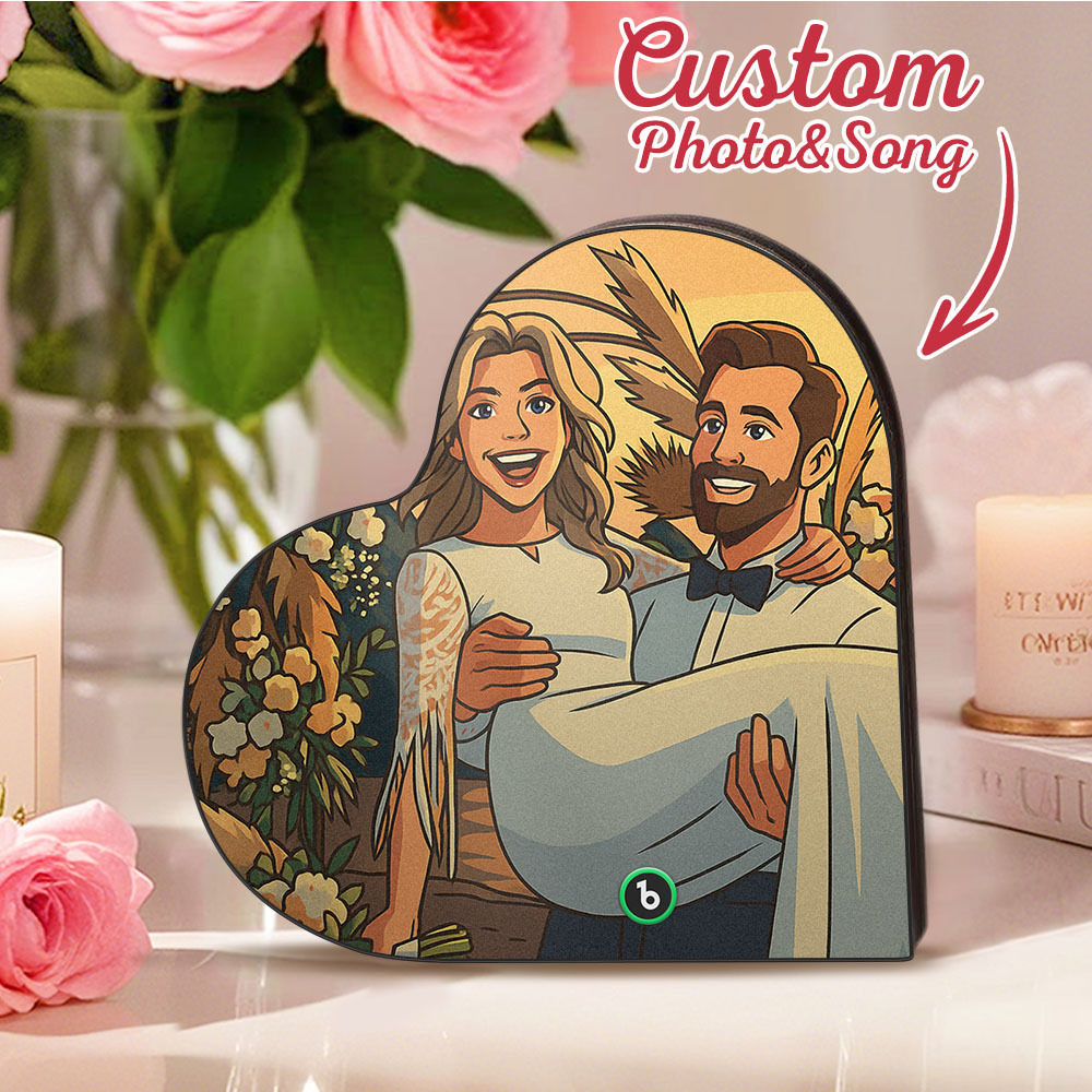 Custom Heart-Shaped Music Fridge Magnet Personalized Photo Various Cartoon Style Song Fridge Magnet That Can Play Songs Wedding Gifts Anniversary Gifts for Couple