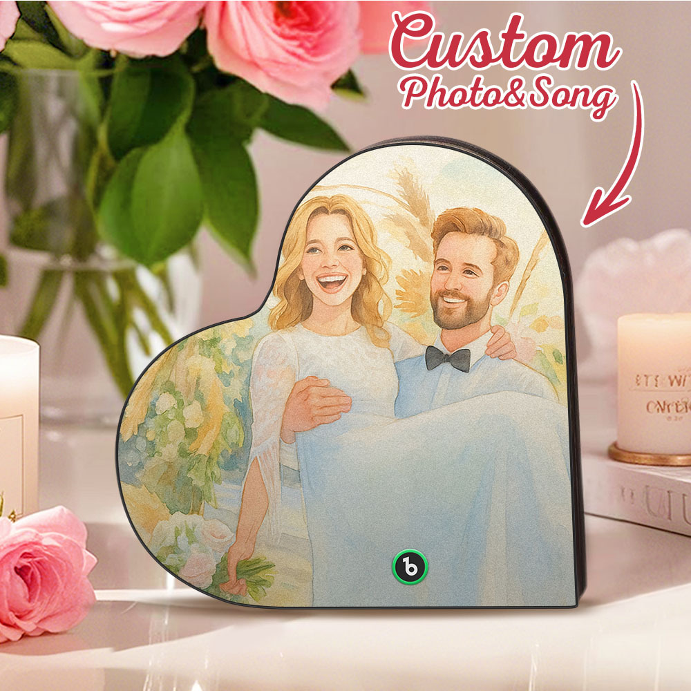 Custom Heart-Shaped Music Fridge Magnet Personalized Photo Various Cartoon Style Song Fridge Magnet That Can Play Songs Wedding Gifts Anniversary Gifts for Couple