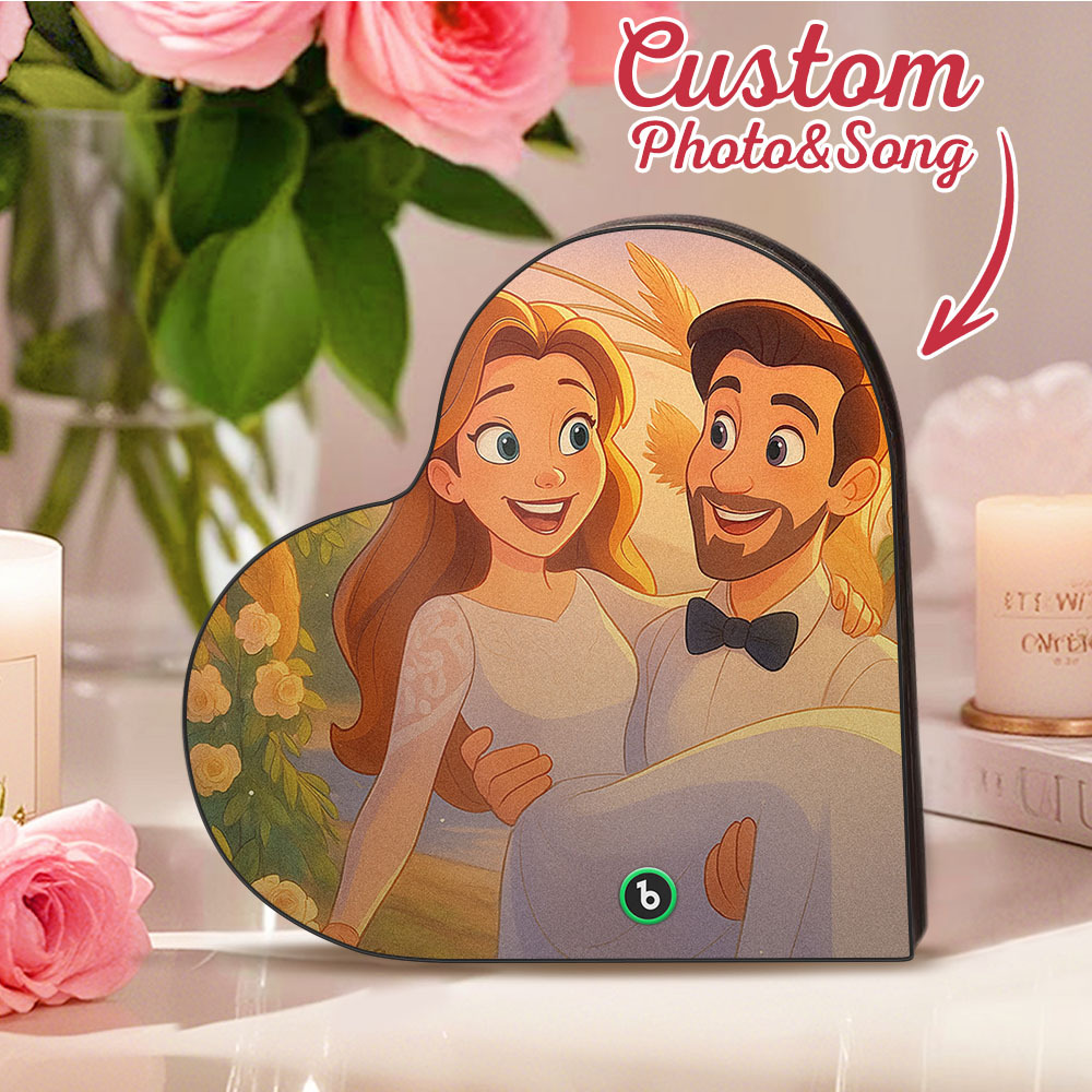 Custom Heart-Shaped Music Fridge Magnet Personalized Photo Various Cartoon Style Song Fridge Magnet That Can Play Songs Wedding Gifts Anniversary Gifts for Couple