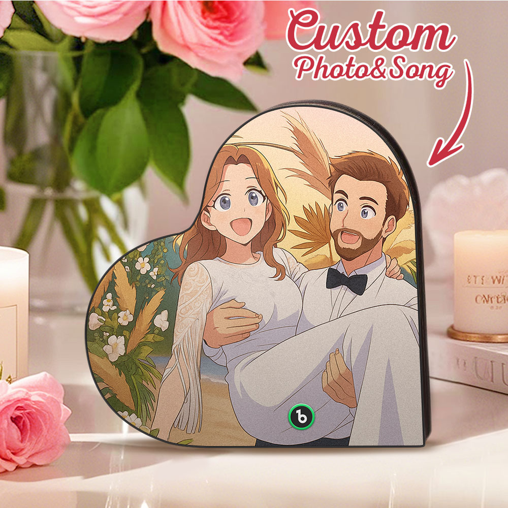 Custom Heart-Shaped Music Fridge Magnet Personalized Photo Various Cartoon Style Song Fridge Magnet That Can Play Songs Wedding Gifts Anniversary Gifts for Couple