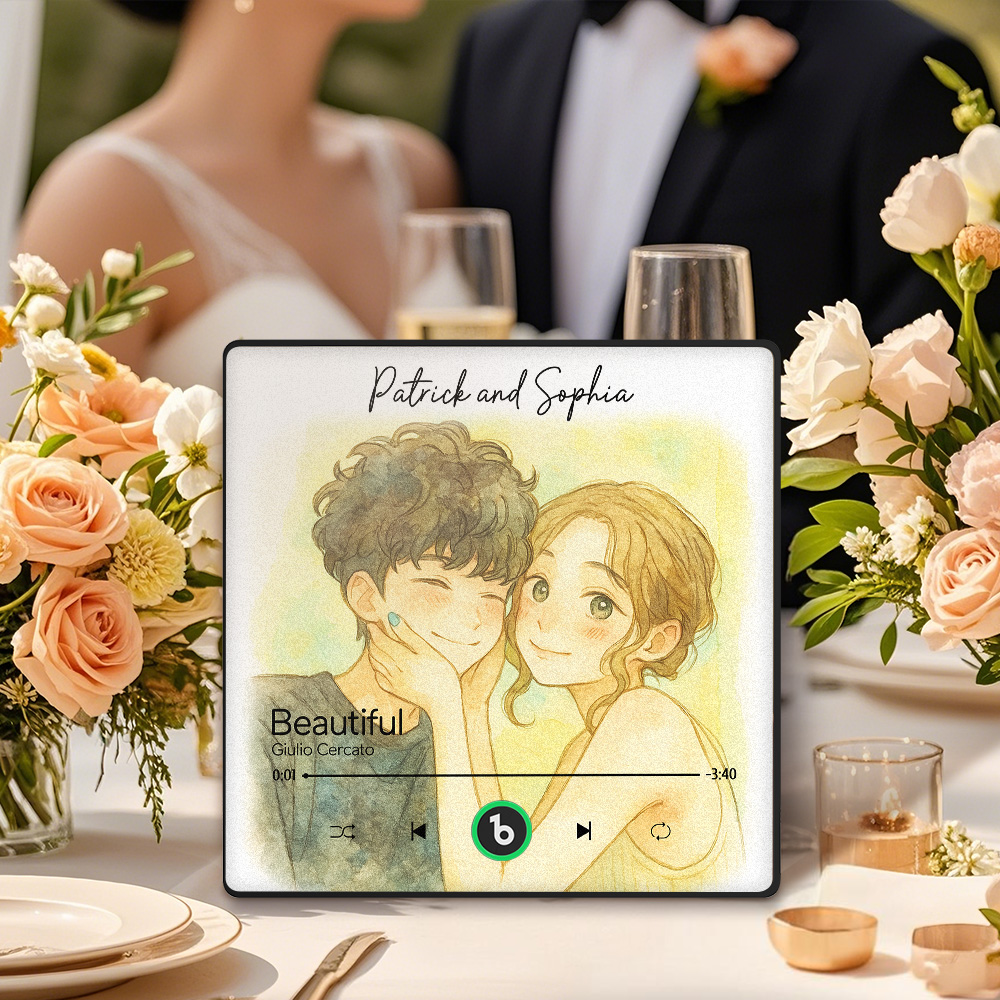 Custom Music Fridge Magnet Personalized Photo Watercolor Style Song Magnet That Can Play Songs Wedding Gifts Anniversary Gifts for Couple