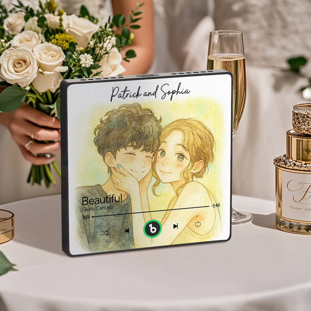 Custom Music Fridge Magnet Personalized Photo Watercolor Style Song Magnet That Can Play Songs Wedding Gifts Anniversary Gifts for Couple