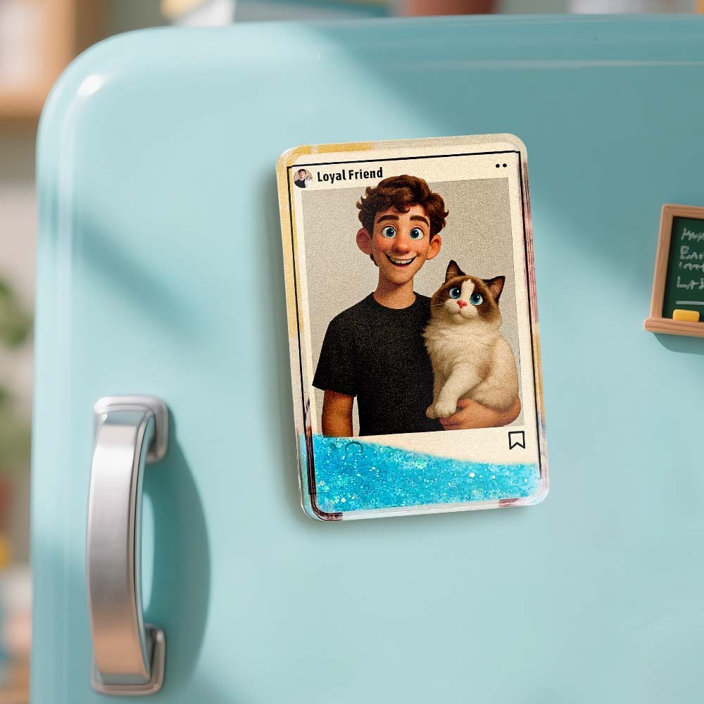 Custom Cartoon Style Art Gift Personalized Flowing Sand Acrylic Fridge Magnets Couple's Gifts Wedding Gifts