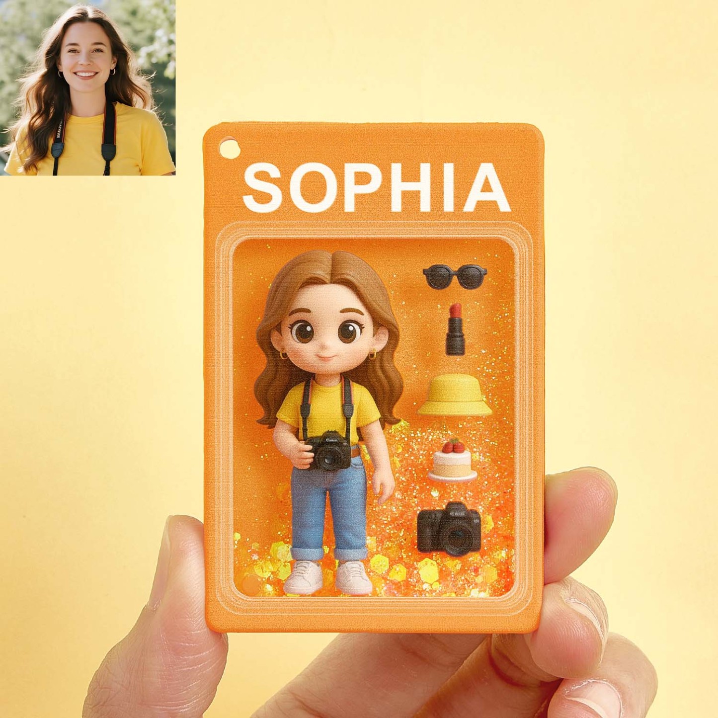 Custom Cartoon Photo Glitter Quicksand Acrylic Fridge Magnet Gift