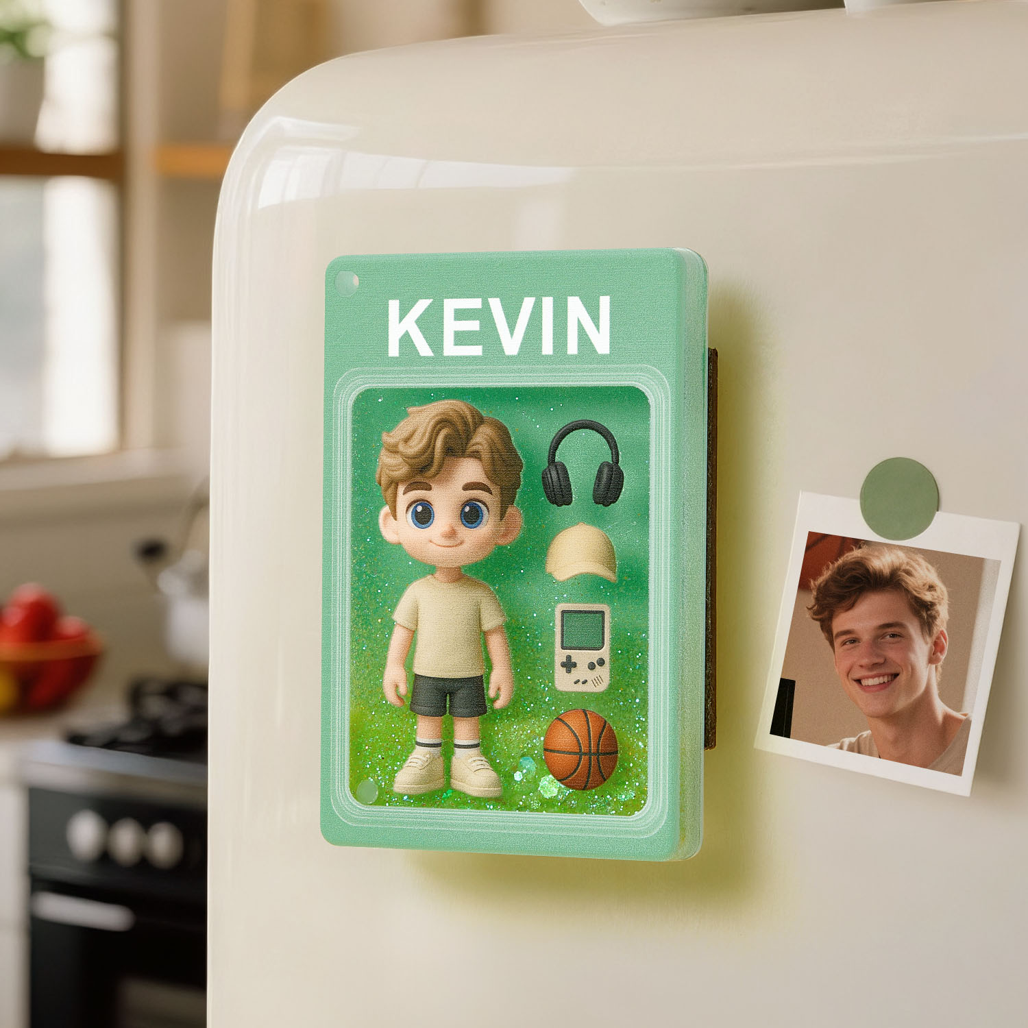 Personalized Cartoon Picture Glitter Quicksand Acrylic Refrigerator Magnet Gift