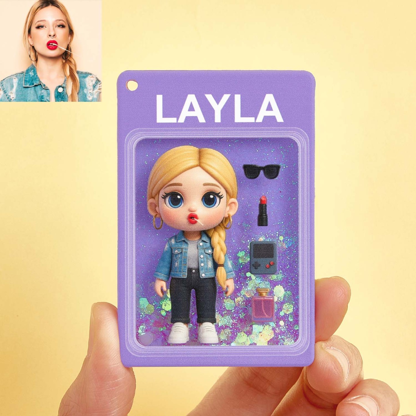 Custom Cartoon Photo Glitter Quicksand Acrylic Fridge Magnet Gift - aiprintlab