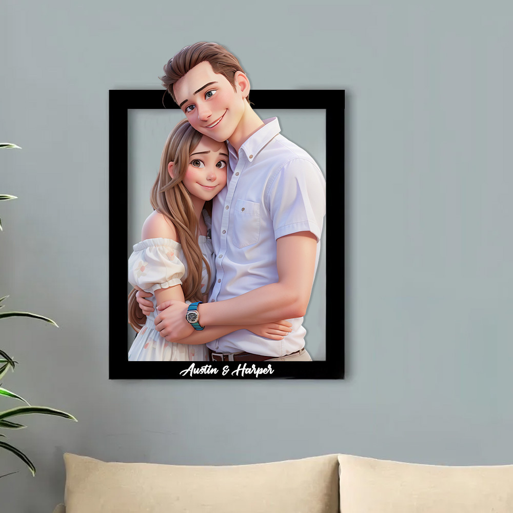 Personalized Cartoon Style 3D Photo Wooden Frame Sign Custom Family Photo 3D Cartoon Portrait Gift