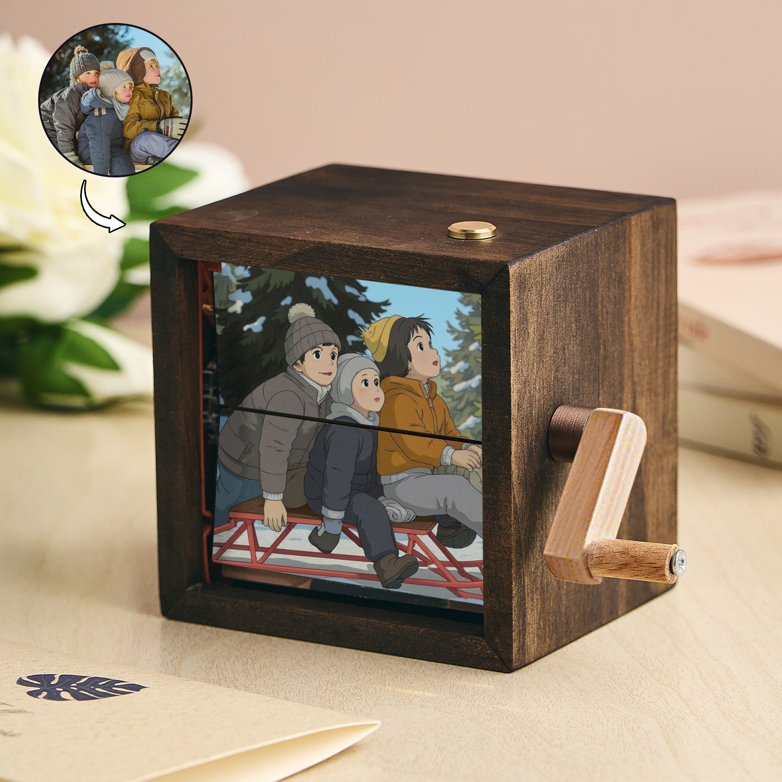 Custom Gibli Style Flipbook Frame Animation Machine Mechanical Hand-cranked Photo Album Gift For Dad