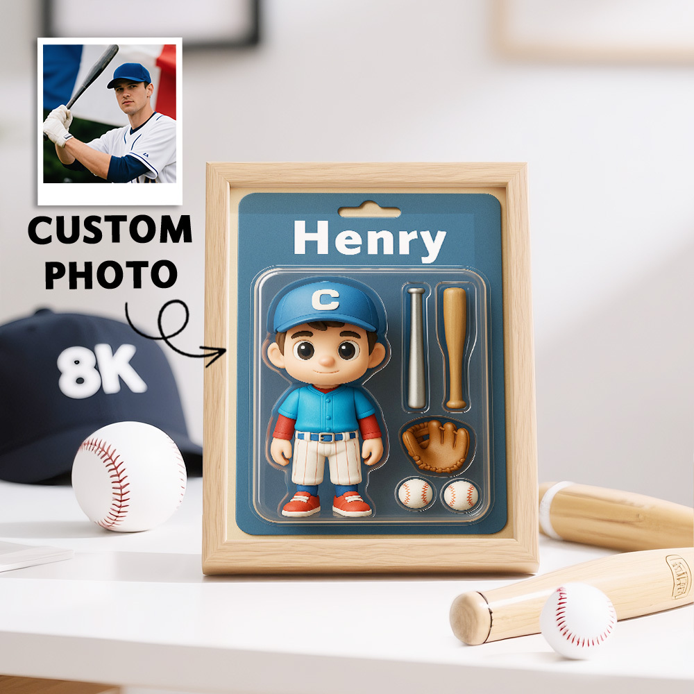 Custom Action Figure Portraits Wooden Frame, Cartoon Style Toy Figure Printed Frame