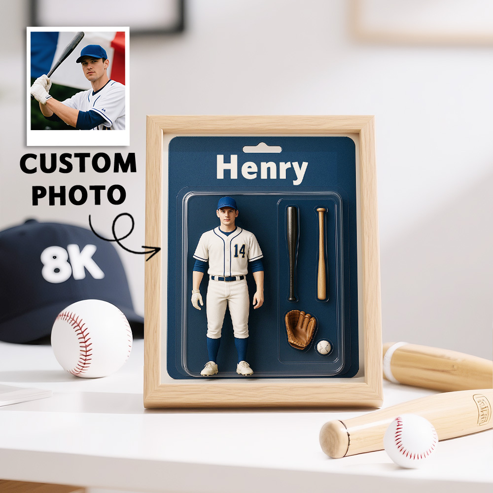 Custom Action Figure Portraits Wooden Frame, Cartoon Style Toy Figure Printed Frame