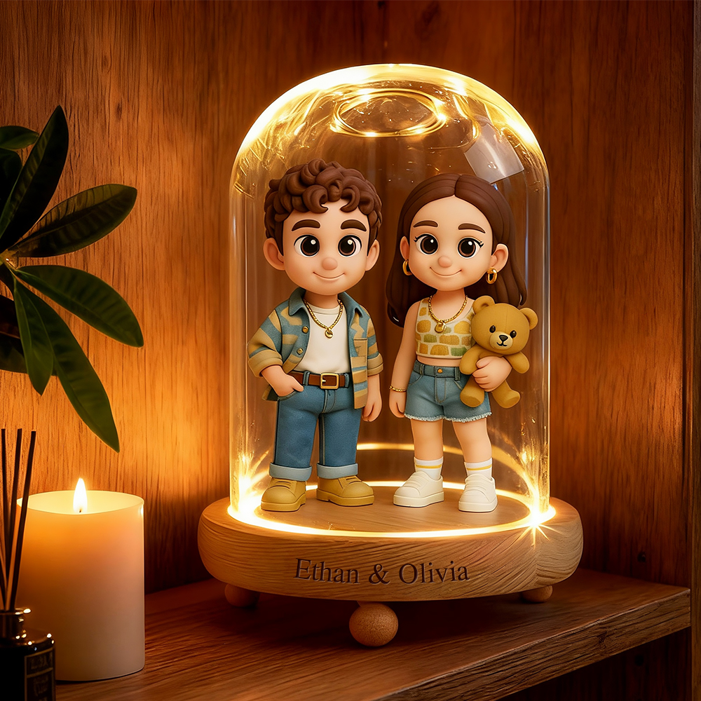 Valentine's Day gift Custom 3D Action Figure Night Lamp Engraved Base from Your Photo Glass Display Dome Personalized  Unique Gift for Boyfriend, Girlfriend or Anniversary - aiprintlab