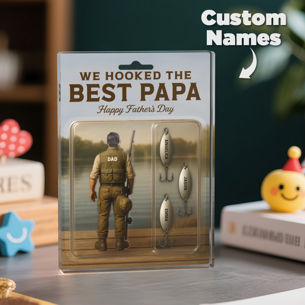 Custom Figure Personalized Acrylic Block Plaque WE HOOKED THE BEST DAD Celebrate Father’s Day with Custom Fishhook The Ultimate Fishing Tribute Gift for Pops