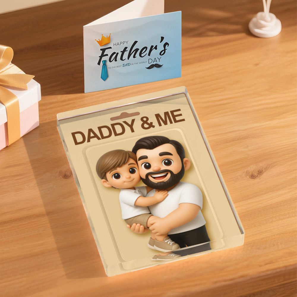Personalized Father's Day Gift Custom Dad & Child Cartoon Acrylic Plaque Custom Photo Action Figure Acrylic Block - Photowatch