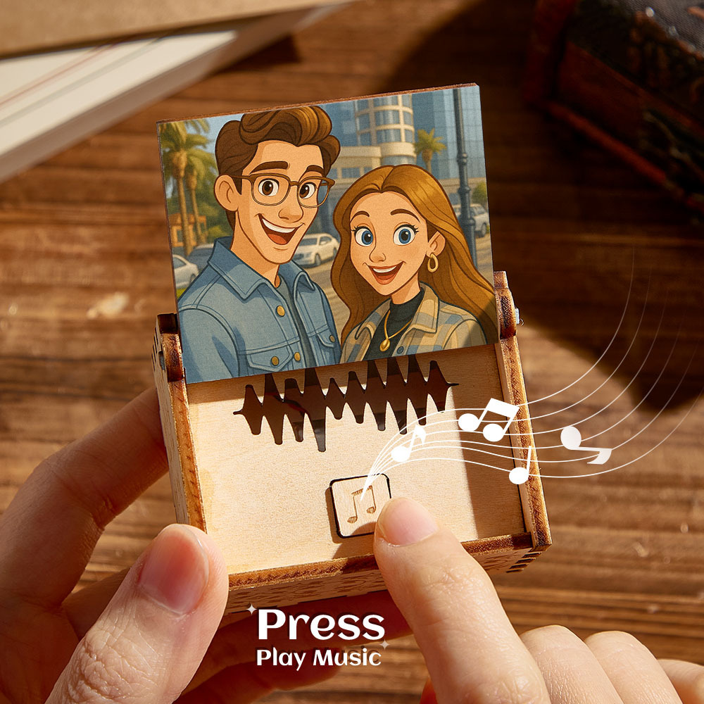 Custom Cartoon Photo Digital Music Box Any song Tune or Voice Personalized Wooden Photo Music Box with Text Anniversary Gifts