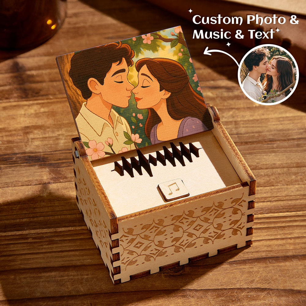 Custom Cartoon Photo Digital Music Box Any song Tune or Voice Personalized Wooden Photo Music Box with Text Anniversary Gifts