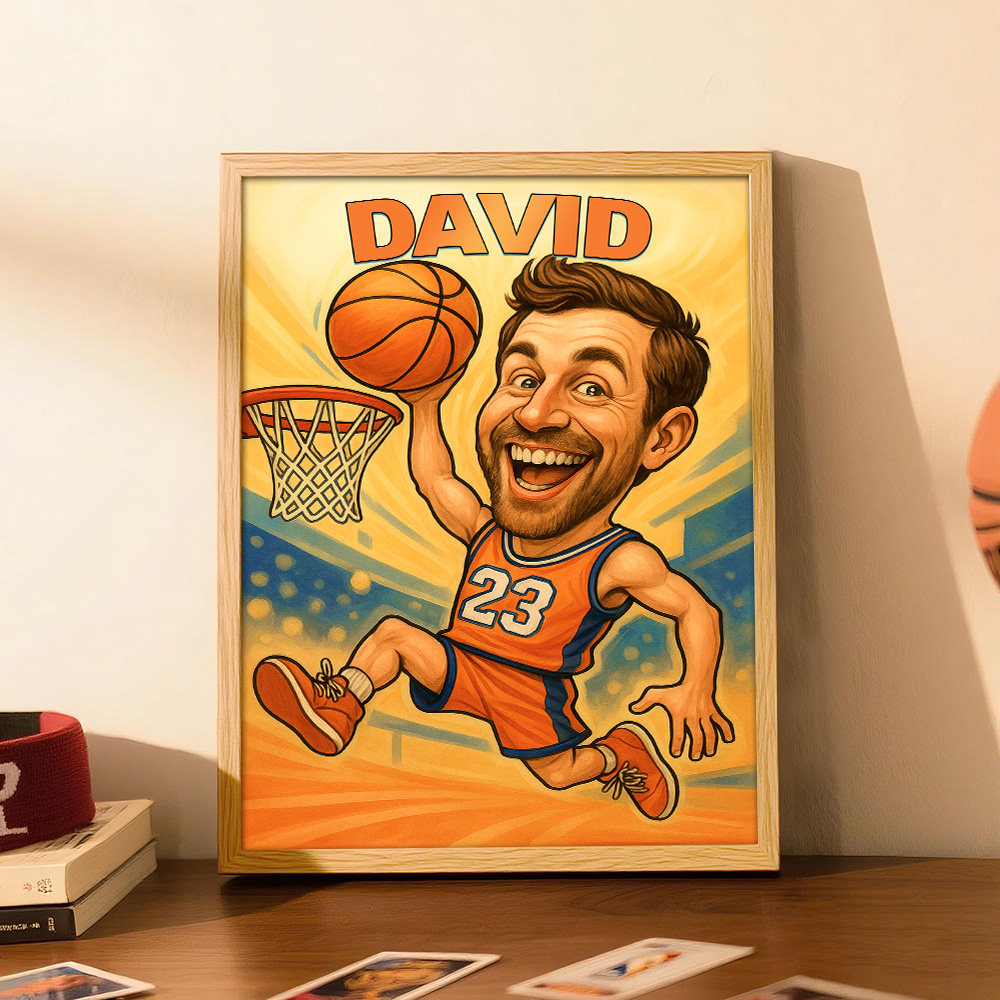 Custom Funny Basketball Caricature Portrait from Photo - Hand-Drawn Style Art Gift for Hoopers and Sports Fans