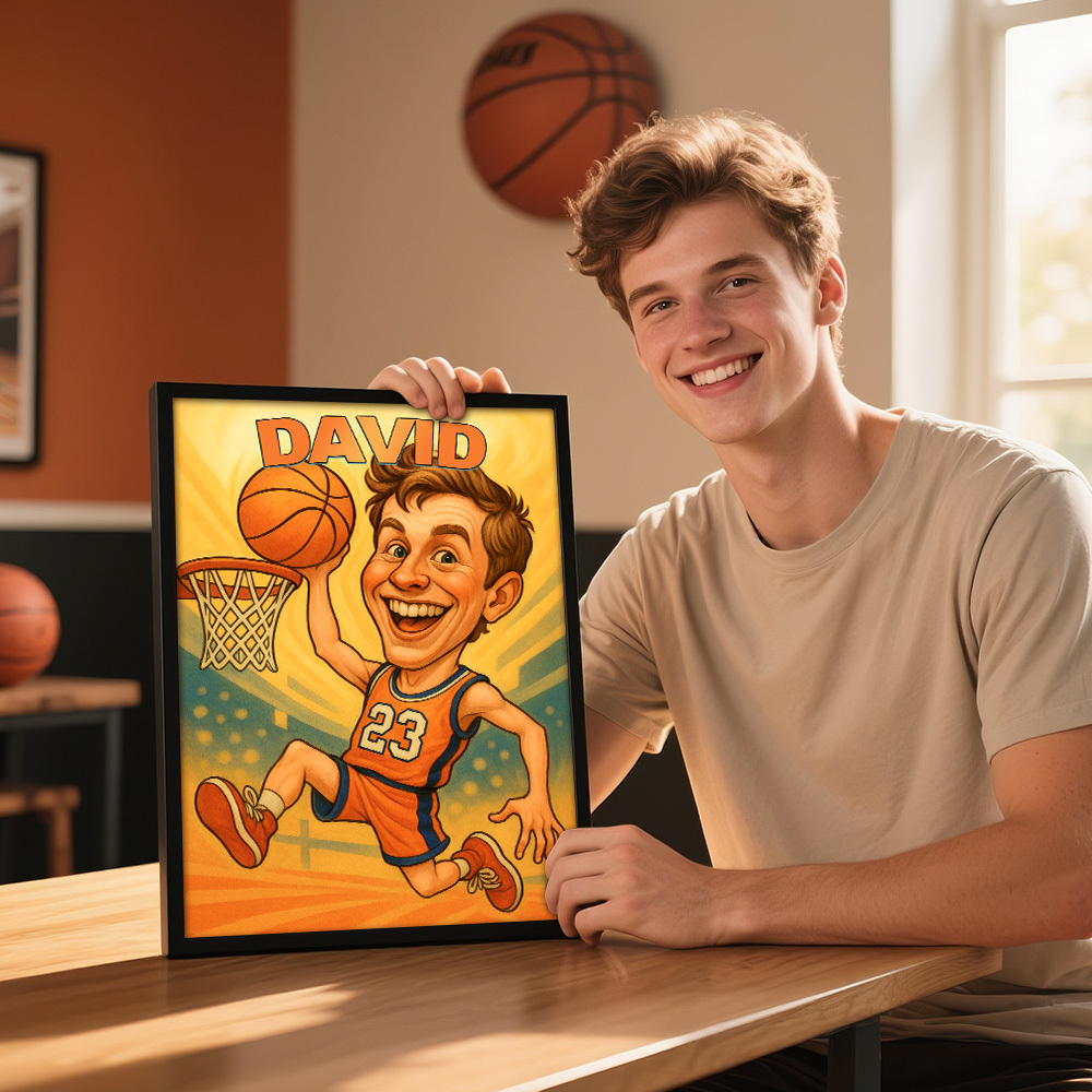 Custom Funny Basketball Caricature Portrait from Photo - Hand-Drawn Style Art Gift for Hoopers and Sports Fans