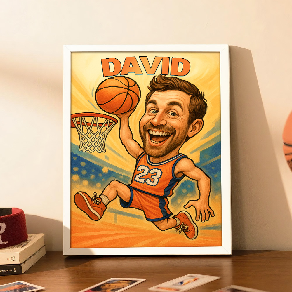 Custom Funny Basketball Caricature Portrait from Photo - Hand-Drawn Style Art Gift for Hoopers and Sports Fans