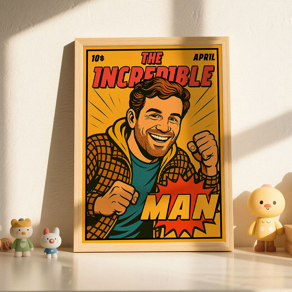 Custom Retro Comic Book Cover Portrait from Your Photo – Cool Vintage Comic Masterpiece Gift for Friends and Family