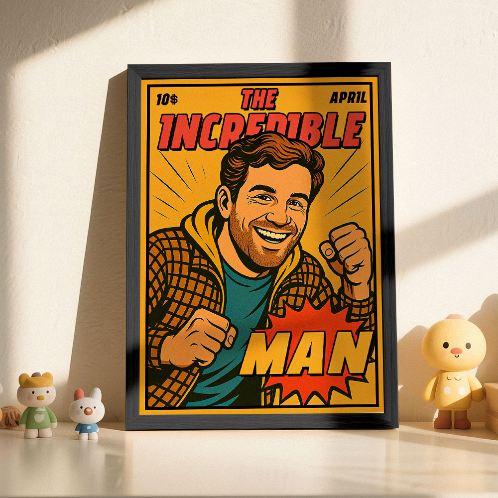 Custom Retro Comic Book Cover Portrait from Your Photo – Cool Vintage Comic Masterpiece Gift for Friends and Family