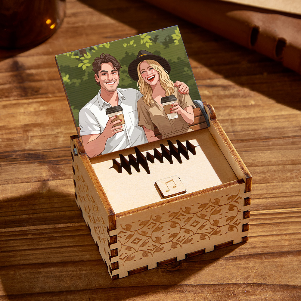 Custom Digital Music Box Any song Tune or Voice Personalized Wooden Anime style Photo Music Box with Text Anniversary Gifts