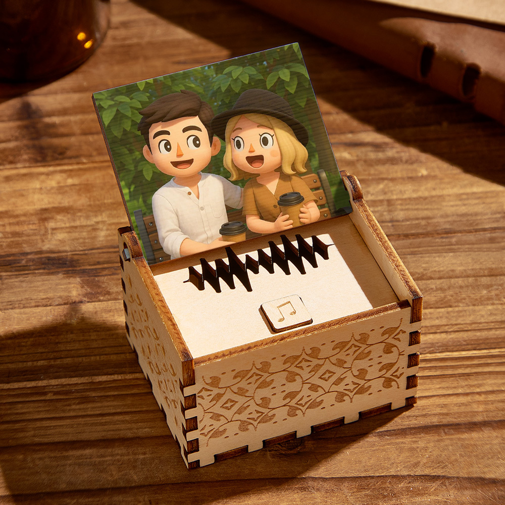 Custom Digital Music Box Any song Tune or Voice Personalized Wooden Anime style Photo Music Box with Text Anniversary Gifts