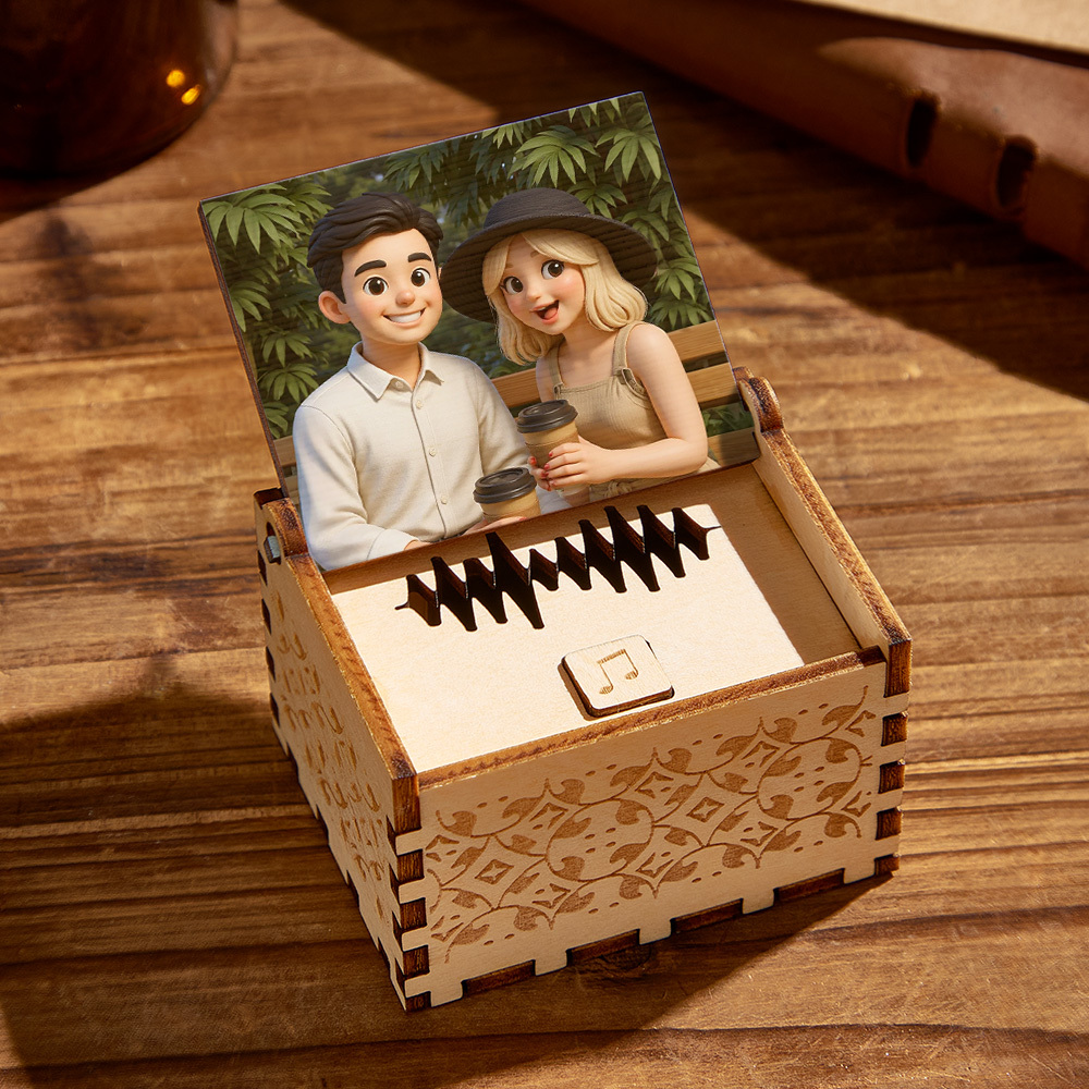 Custom Digital Music Box Any song Tune or Voice Personalized Wooden Anime style Photo Music Box with Text Anniversary Gifts