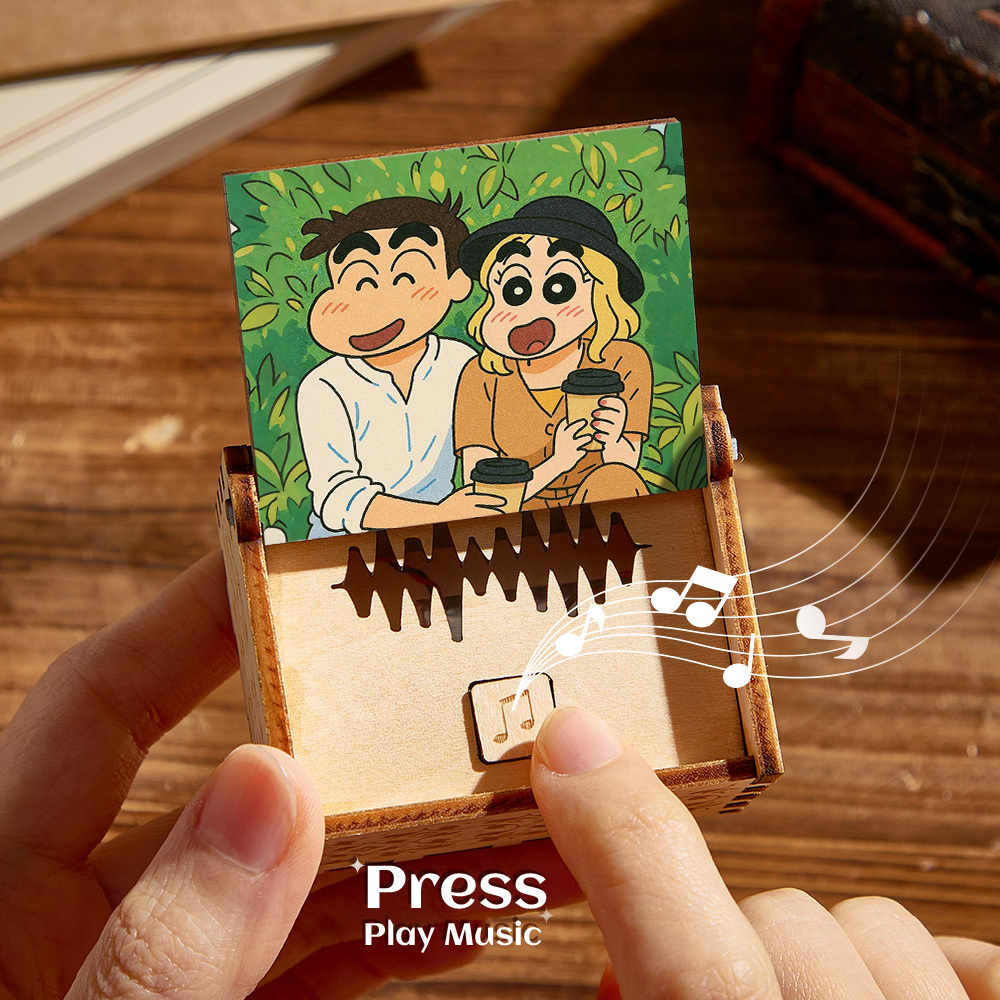 Custom Digital Music Box Any song Tune or Voice Personalized Wooden Anime style Photo Music Box with Text Anniversary Gifts
