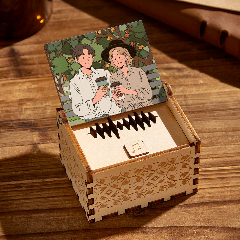 Custom Digital Music Box Any song Tune or Voice Personalized Wooden Anime style Photo Music Box with Text Anniversary Gifts