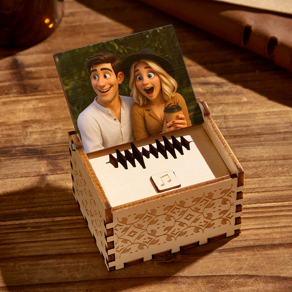 Custom Digital Music Box Any song Tune or Voice Personalized Wooden Anime style Photo Music Box with Text Anniversary Gifts