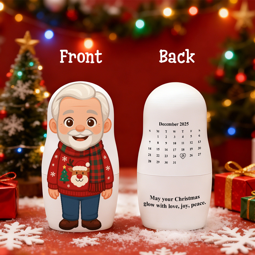 Personalized Portrait Nesting Doll Custom Photo & Calendar Family Portrait Cartoon Style Gift Christmas Gift - aiprintlab