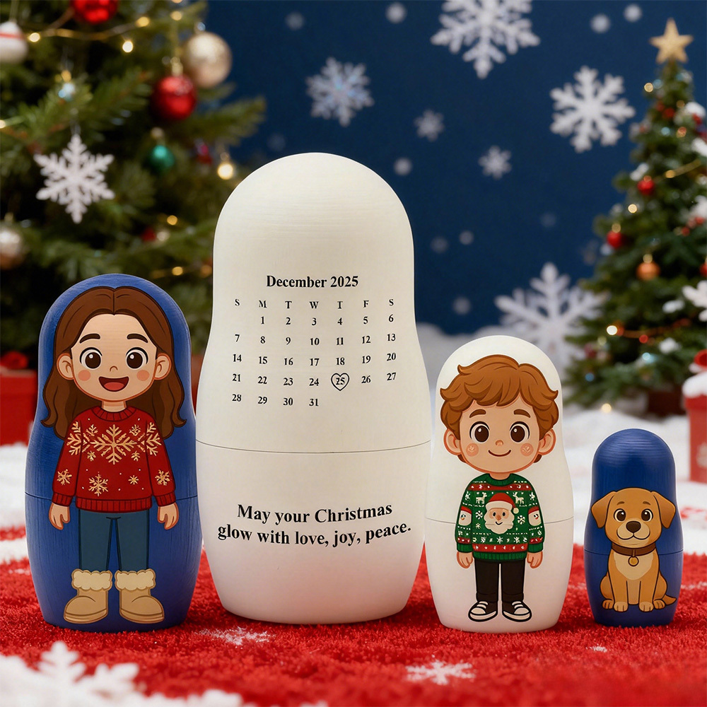 Personalized Portrait Nesting Doll Custom Photo & Calendar Family Portrait Cartoon Style Gift Christmas Gift - aiprintlab