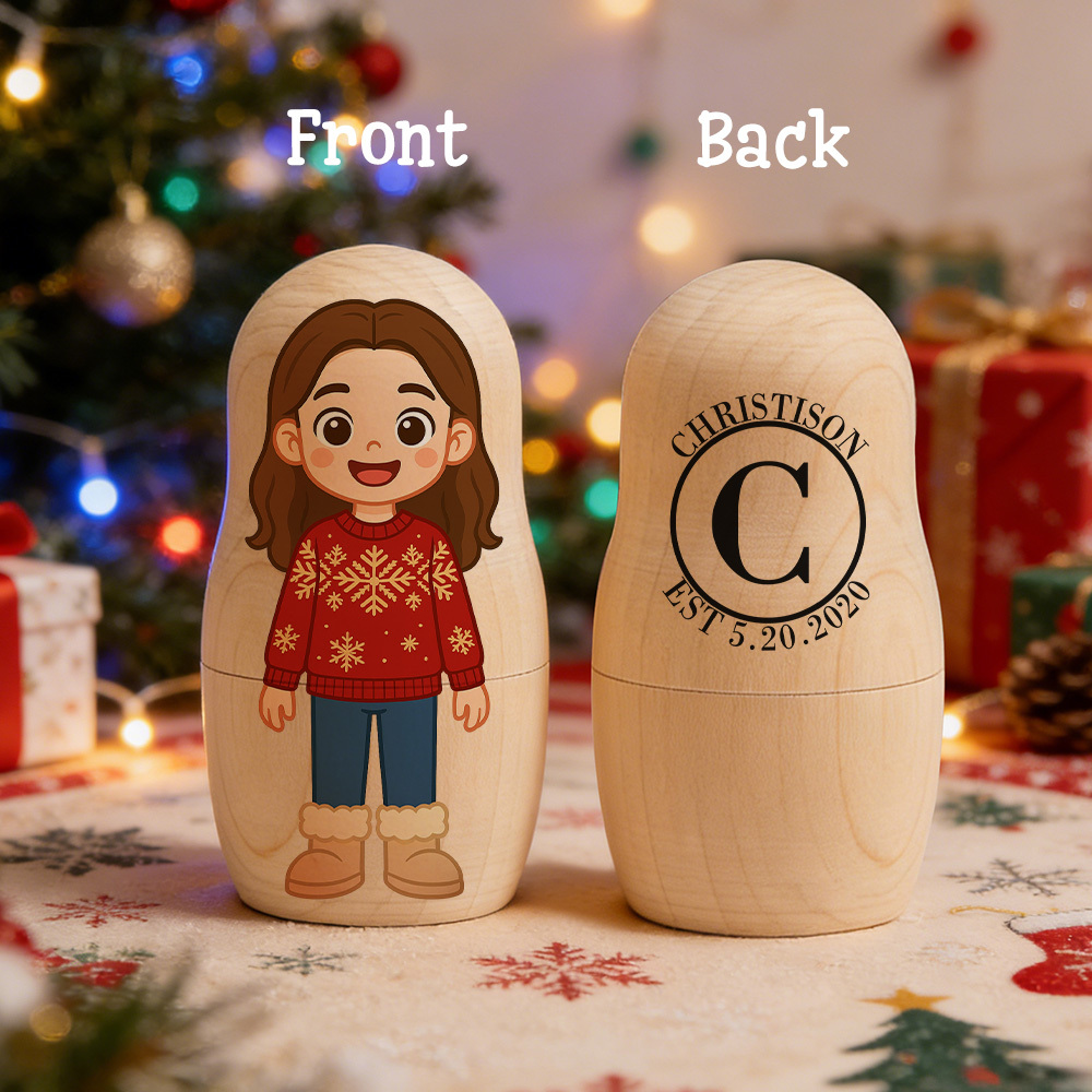 Custom Text Portrait Nesting Doll Family Surnames Custom Name & Photo Family Portrait Cartoon Style Gift Photo - aiprintlab