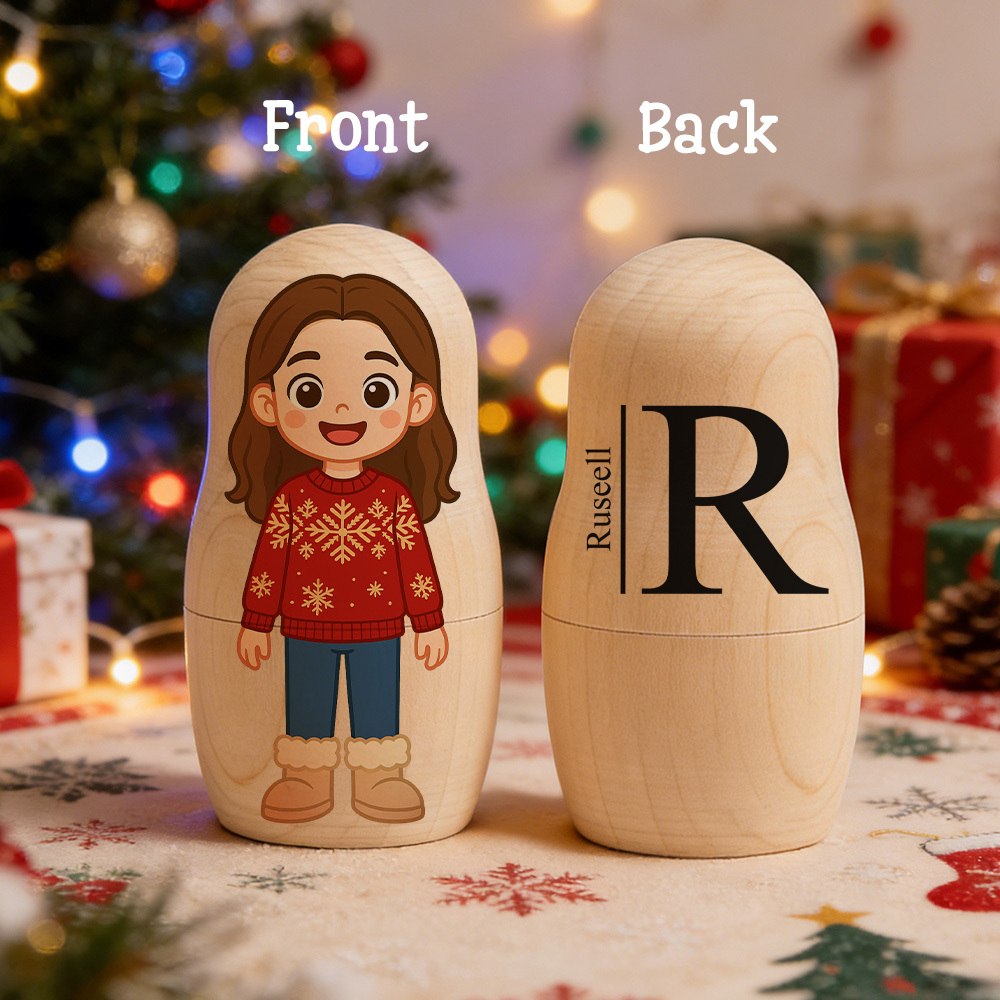 Custom Text Portrait Nesting Doll Family Surnames Custom Name & Photo Family Portrait Cartoon Style Gift Photo - aiprintlab