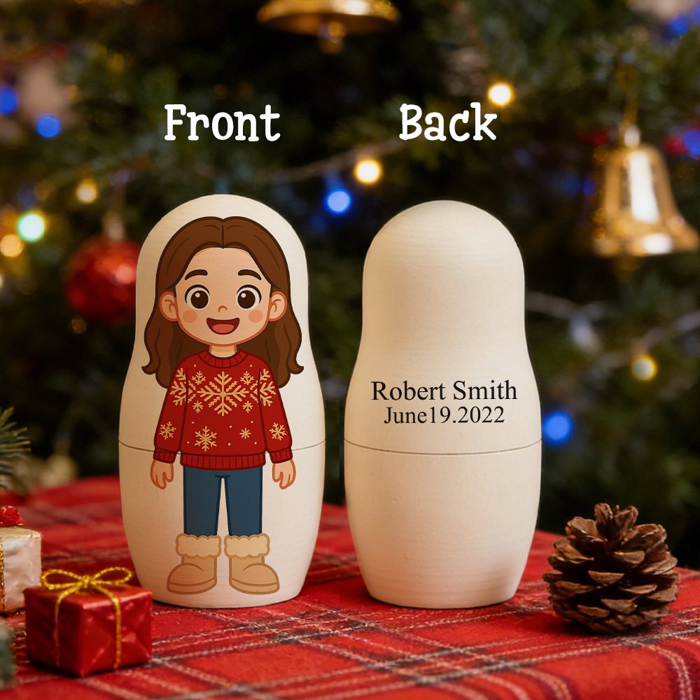 Custom Text Portrait Nesting Doll Family Surnames Custom Name & Photo Family Portrait Cartoon Style Gift Photo - aiprintlab