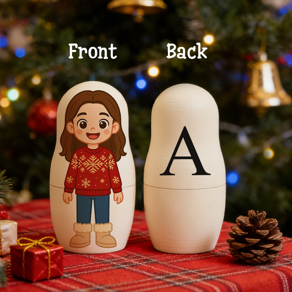 Custom Text Portrait Nesting Doll Family Surnames Custom Name & Photo Family Portrait Cartoon Style Gift Photo - aiprintlab