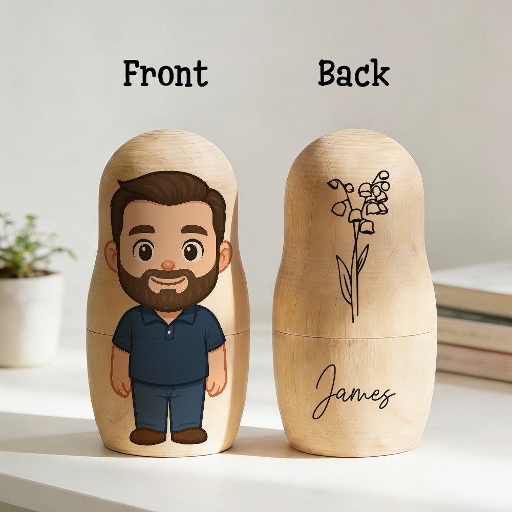 Personalized Birth Flower Portrait Nesting Doll Custom Name Portrait Cartoon Style Gift Birthday Gift - aiprintlab