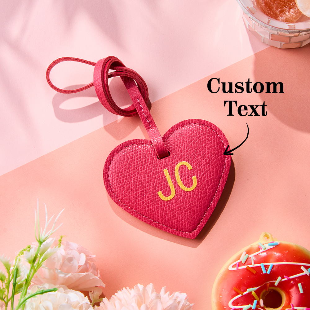 Custom Leather Heart Bag Charm Personalized Heart Keychain Leather Initial Heart Pendant Handbag Accessory Gift for Her - aiprintlab