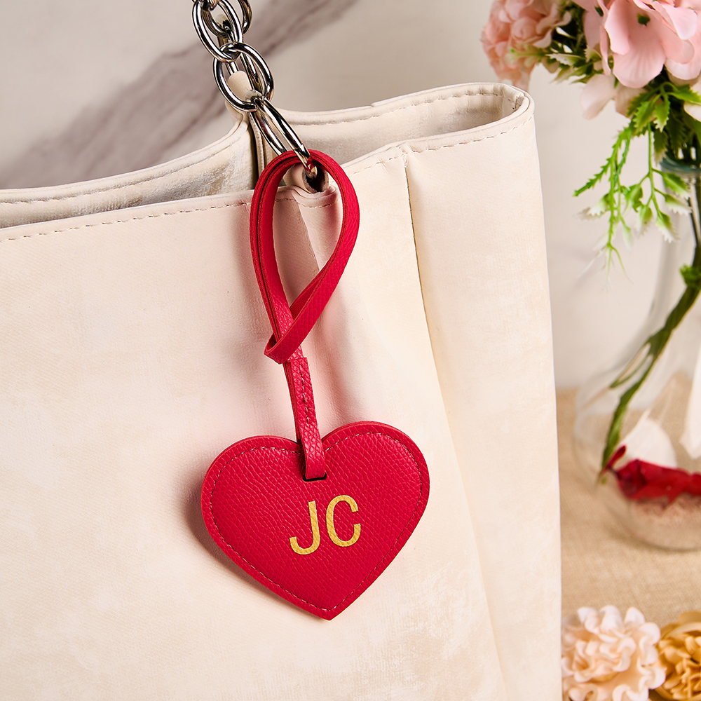 Custom Leather Heart Bag Charm Personalized Heart Keychain Leather Initial Heart Pendant Handbag Accessory Gift for Her - aiprintlab